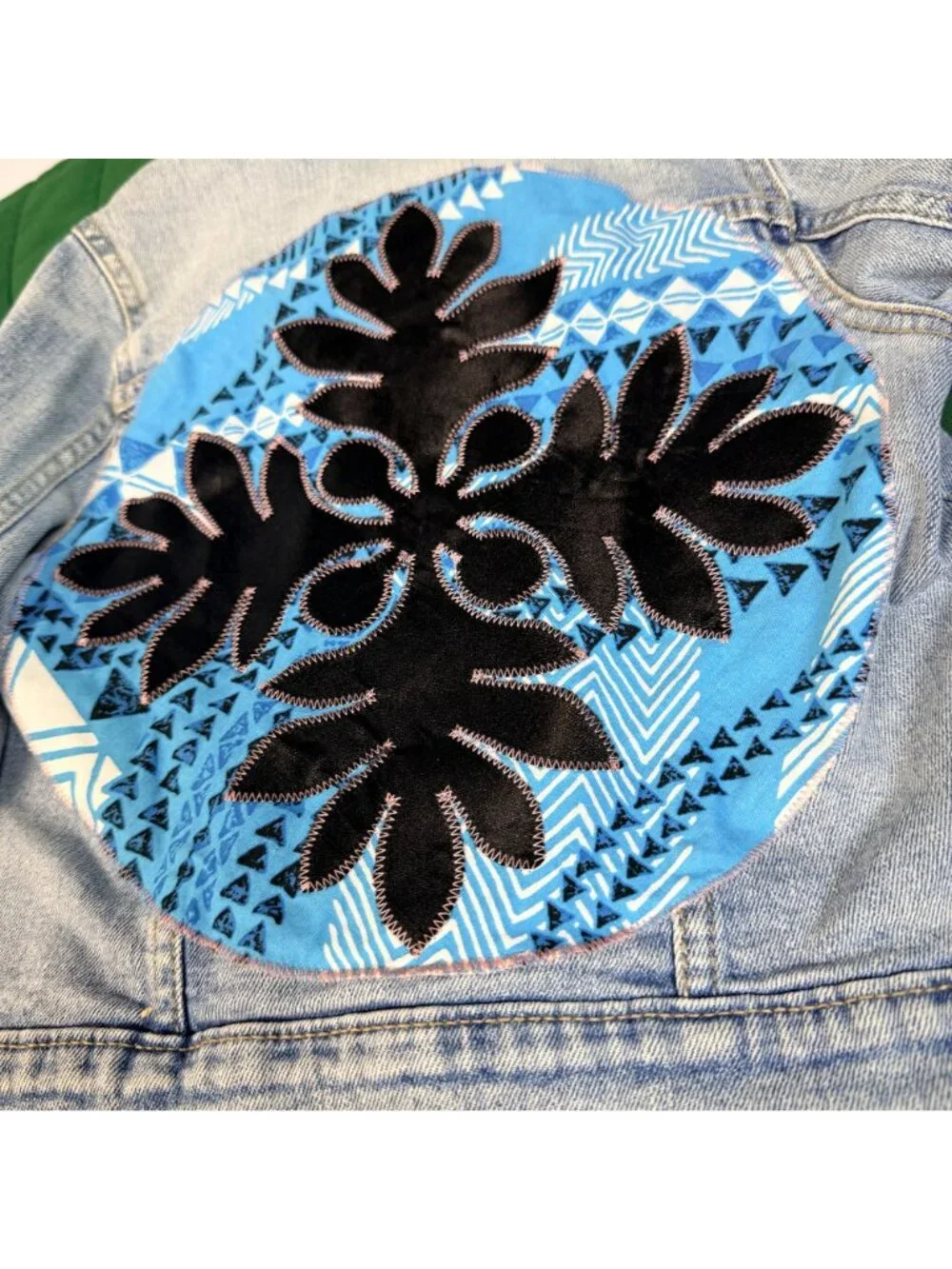 Maluhia x Maile Hawaii Ulu Quilt Applique Denim Jacket Girls 5T